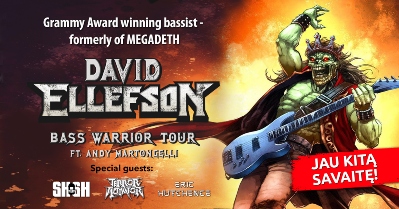 Jau rytoj grupės „Megadeth“ muzika, atliekama vieno iš grupės įkūrėjų Davido Ellefsono, skambės Lietuvoje
